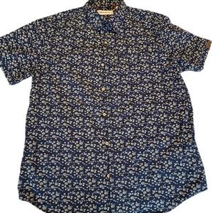 Dakota Grizzley Men's L Short Sleeve Button Up Shirt Navy Floral Pattern Cotton